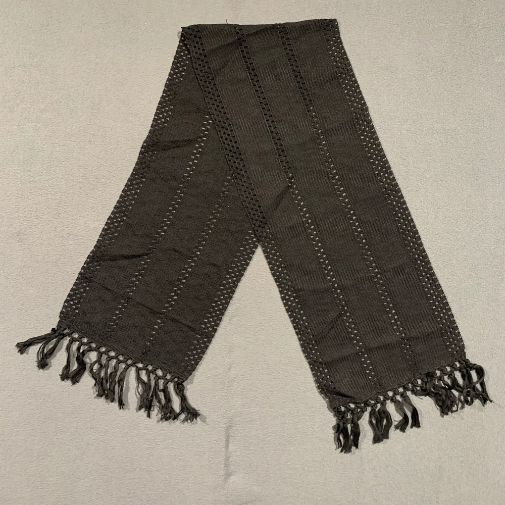 Dark Gray Crochet Table Runner Tassel Fringe Boho Decor‎ 64" X 12"